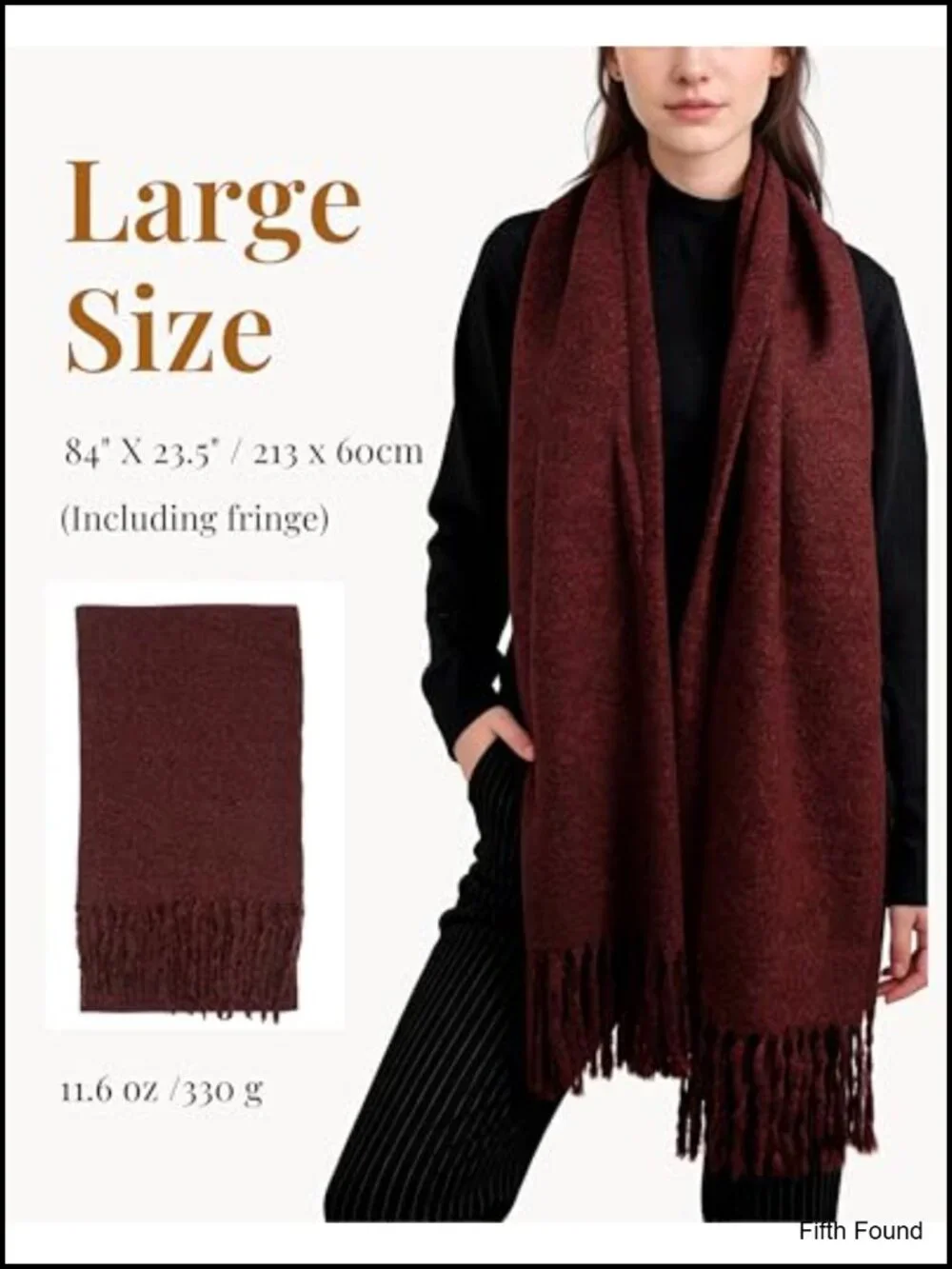 Oversized Cashmere-Feel Winter Scarf Fringe Shawl Wrap